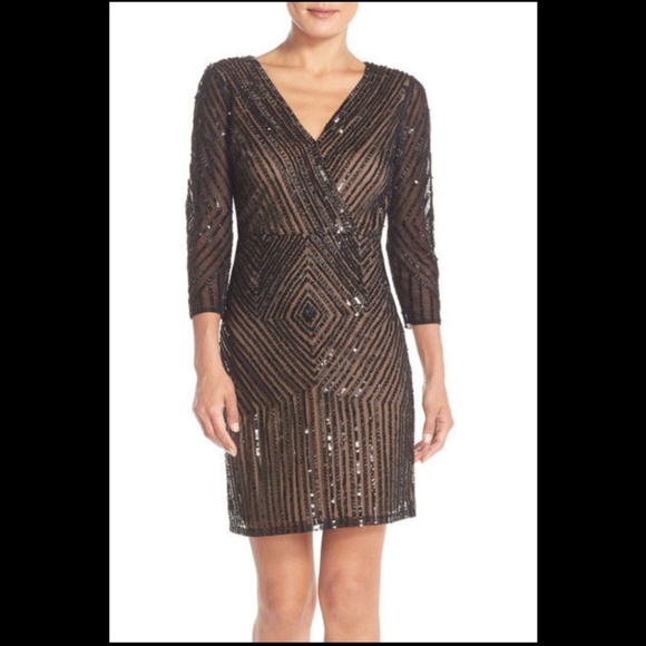 NWT! $259 Adrianna Papell Embellished Mesh A-Line‎ Dress [SZ 4 ] - Picture 1 of 5